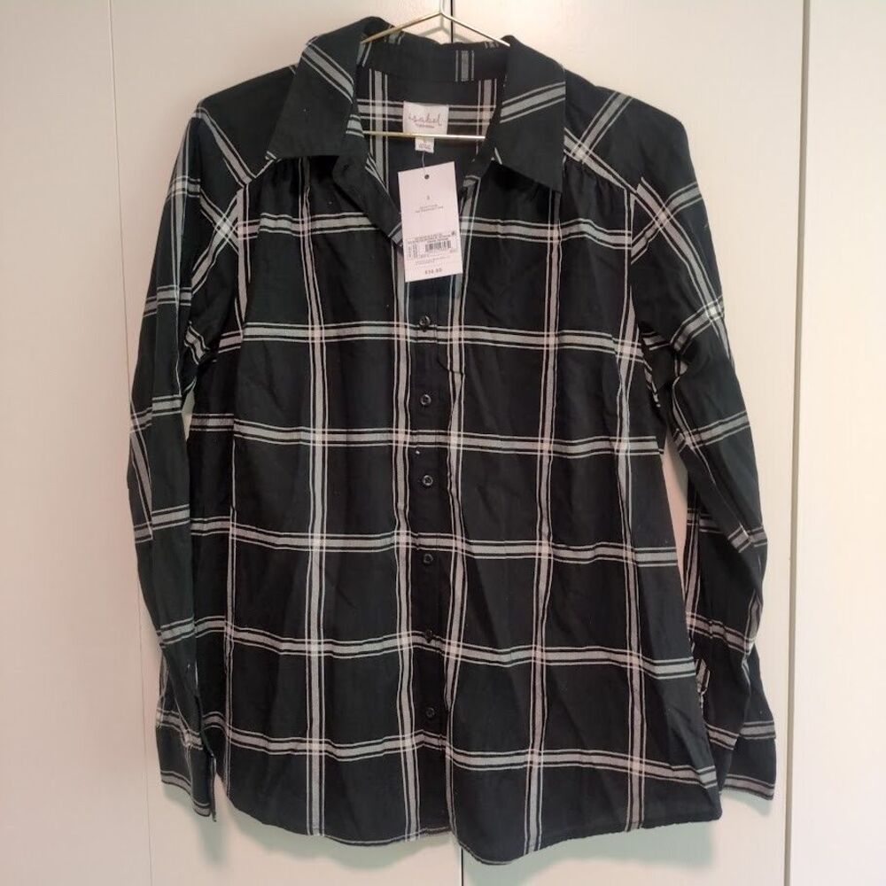 Isabel Maternity by Ingrid Plaid Long Sleeve Button Small Maternity Shirt